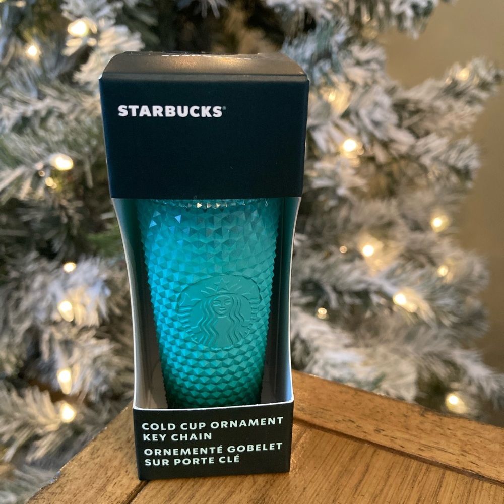 STARBUCKS Teal Mint Green Gradient Bling Studded Keychain Ornament